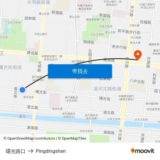 曙光路口 to Pingdingshan map