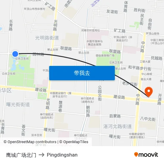 鹰城广场北门 to Pingdingshan map
