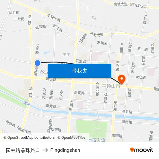 园林路晶珠路口 to Pingdingshan map