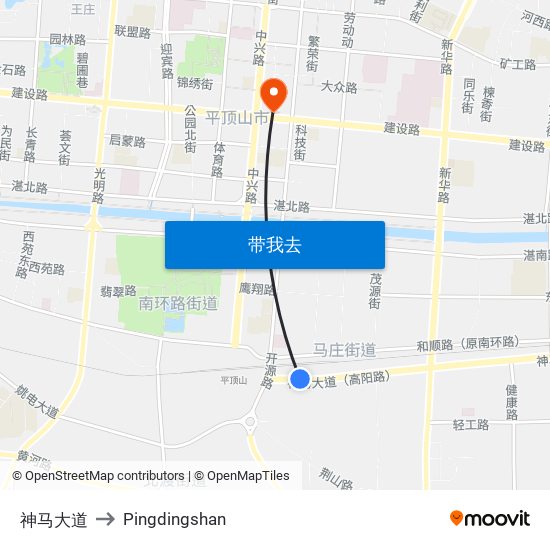 神马大道 to Pingdingshan map