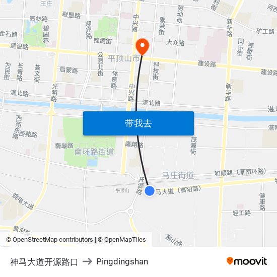 神马大道开源路口 to Pingdingshan map