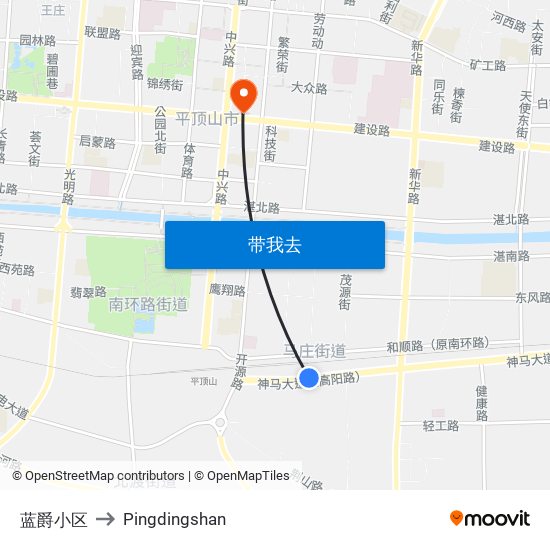 蓝爵小区 to Pingdingshan map