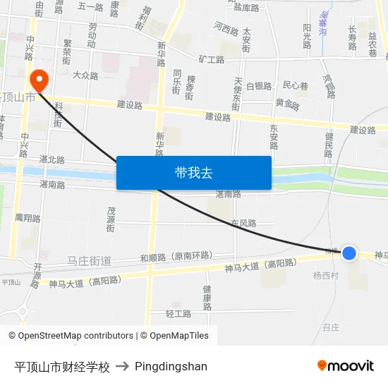 平顶山市财经学校 to Pingdingshan map
