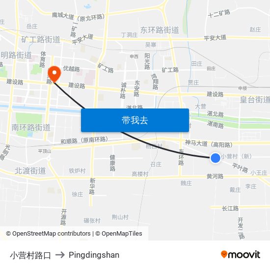 小营村路口 to Pingdingshan map