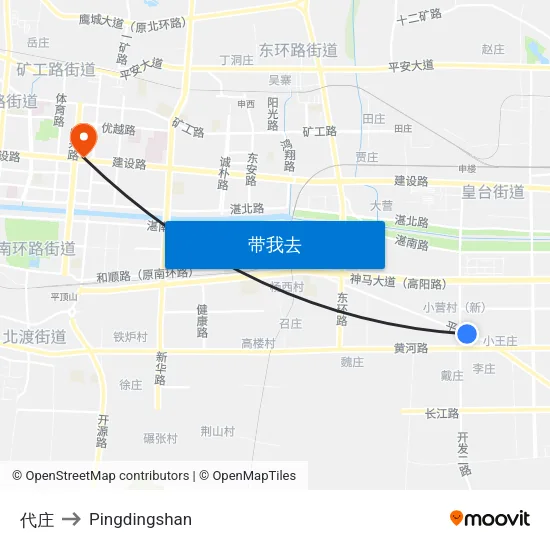 代庄 to Pingdingshan map