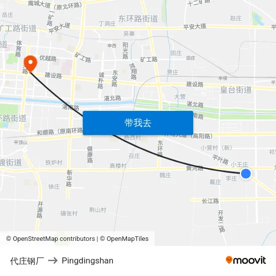 代庄钢厂 to Pingdingshan map