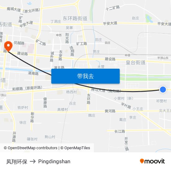 凤翔环保 to Pingdingshan map