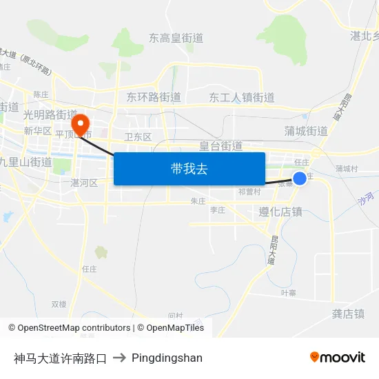 神马大道许南路口 to Pingdingshan map