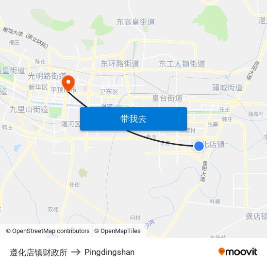 遵化店镇财政所 to Pingdingshan map