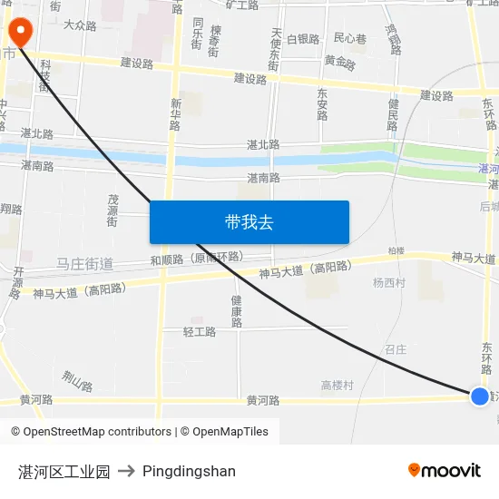 湛河区工业园 to Pingdingshan map