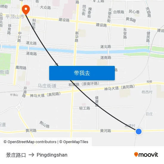 景庄路口 to Pingdingshan map