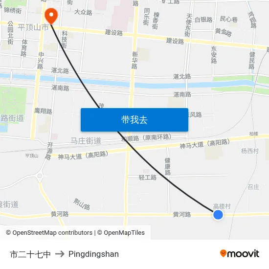 市二十七中 to Pingdingshan map