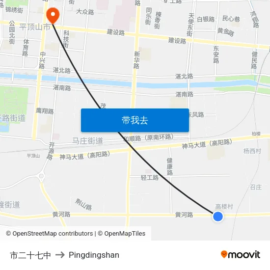 市二十七中 to Pingdingshan map