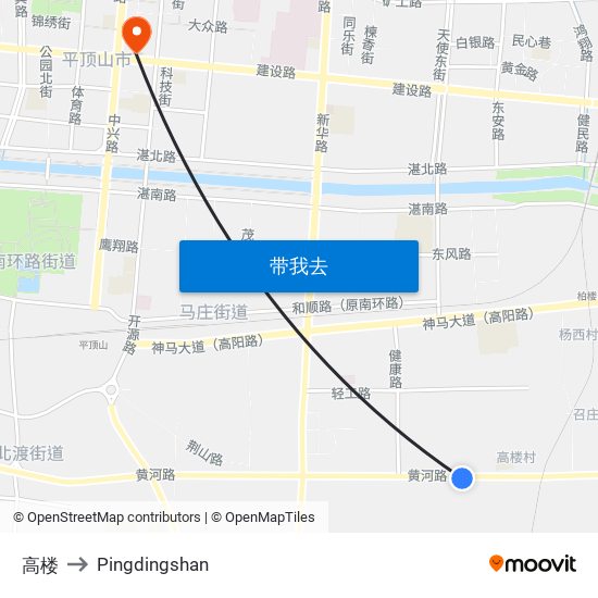 高楼 to Pingdingshan map