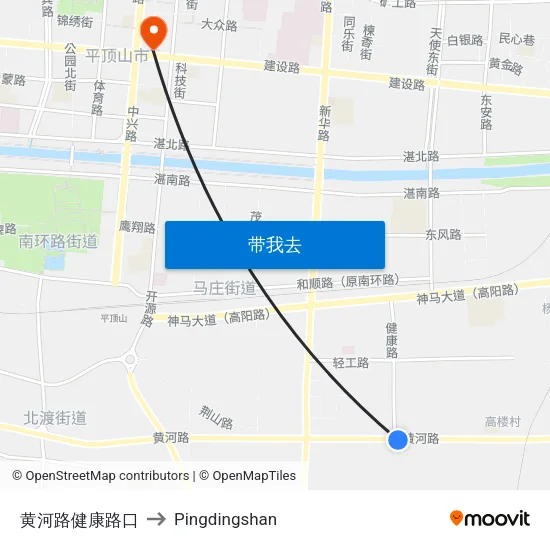 黄河路健康路口 to Pingdingshan map