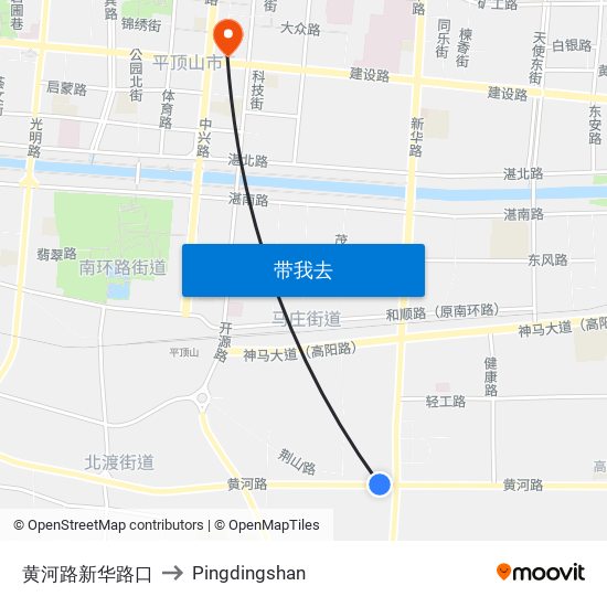 黄河路新华路口 to Pingdingshan map