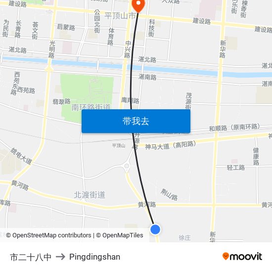 市二十八中 to Pingdingshan map