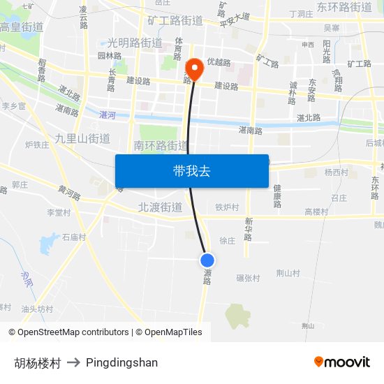 胡杨楼村 to Pingdingshan map