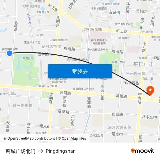 鹰城广场北门 to Pingdingshan map