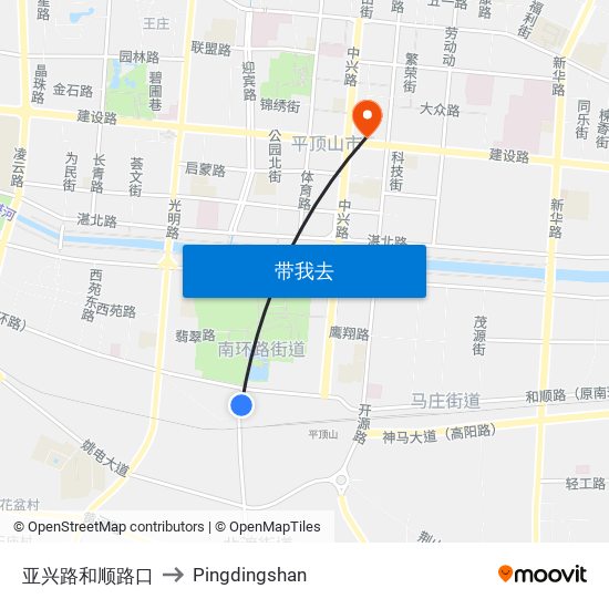 亚兴路和顺路口 to Pingdingshan map