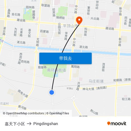 嘉天下小区 to Pingdingshan map
