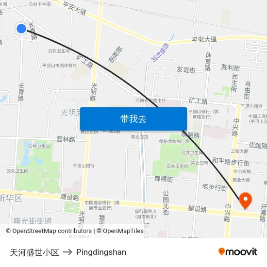 天河盛世小区 to Pingdingshan map