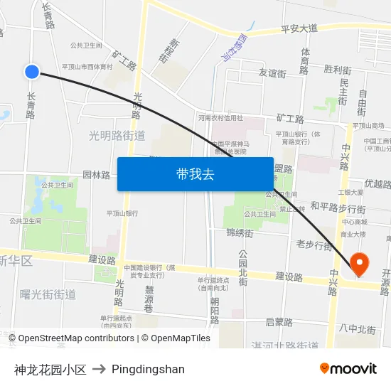 神龙花园小区 to Pingdingshan map