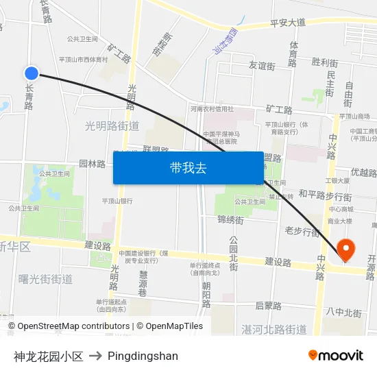 神龙花园小区 to Pingdingshan map