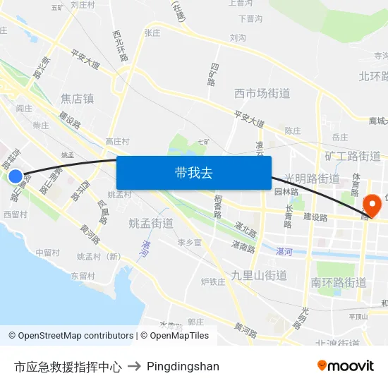 市应急救援指挥中心 to Pingdingshan map