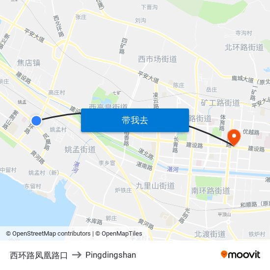 西环路凤凰路口 to Pingdingshan map
