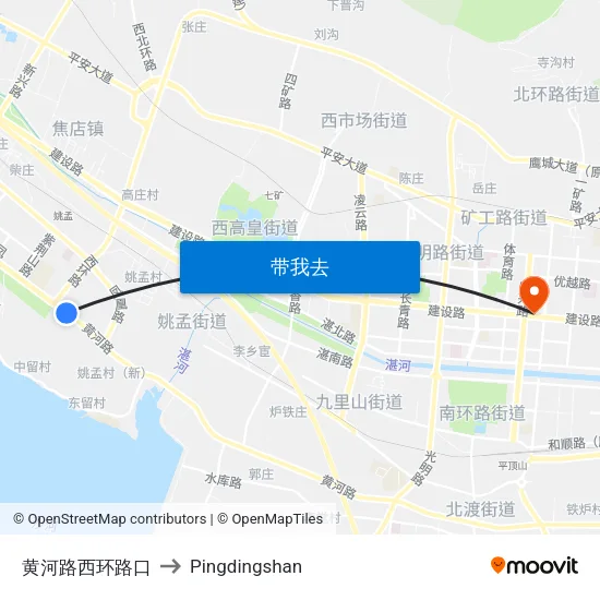 黄河路西环路口 to Pingdingshan map