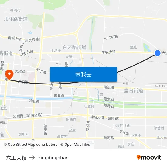 东工人镇 to Pingdingshan map