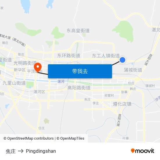 焦庄 to Pingdingshan map