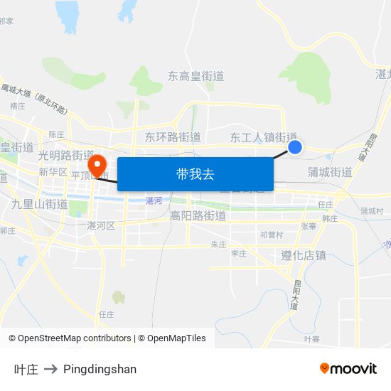 叶庄 to Pingdingshan map