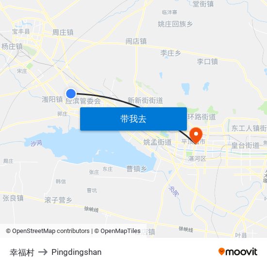 幸福村 to Pingdingshan map