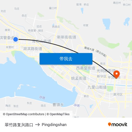 翠竹路复兴路口 to Pingdingshan map