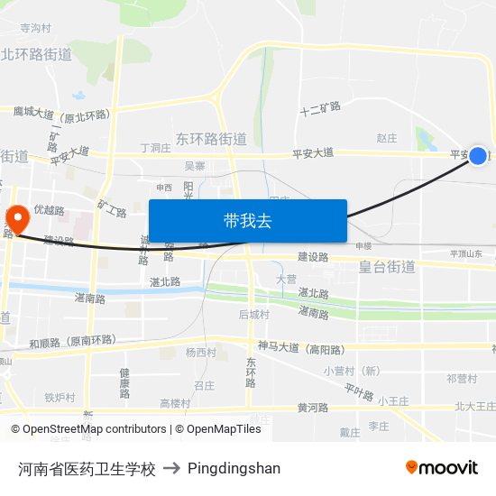 河南省医药卫生学校 to Pingdingshan map