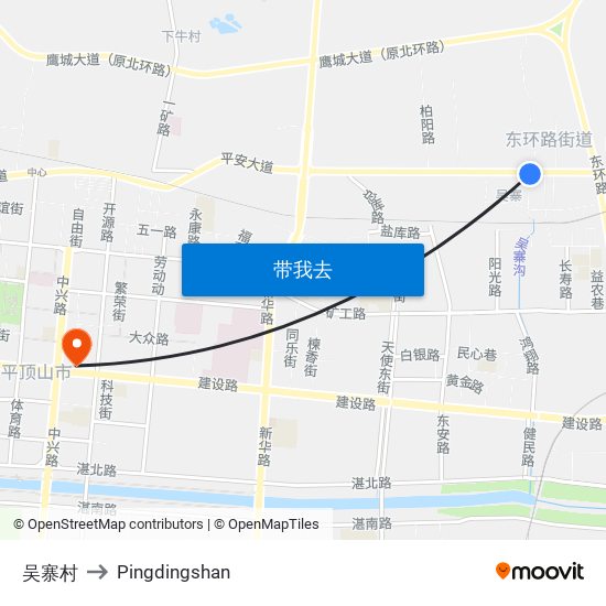 吴寨村 to Pingdingshan map