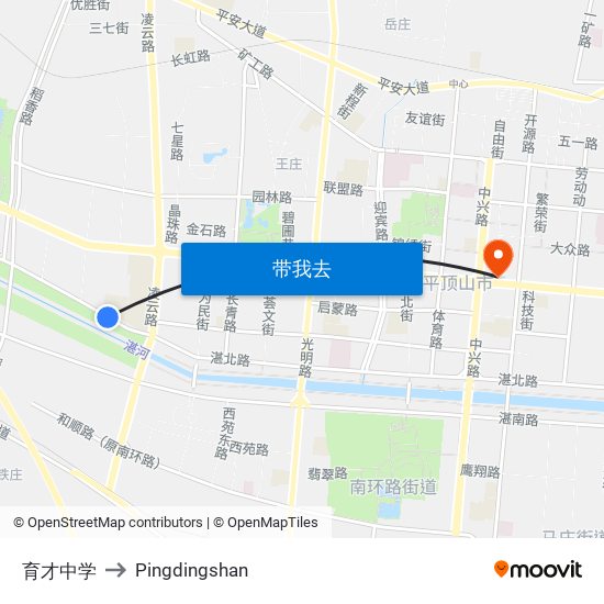 育才中学 to Pingdingshan map
