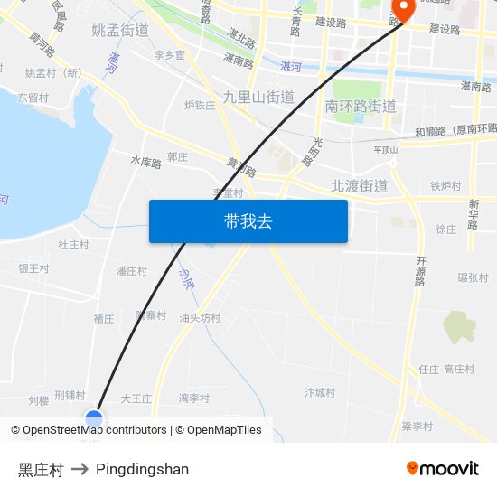 黑庄村 to Pingdingshan map
