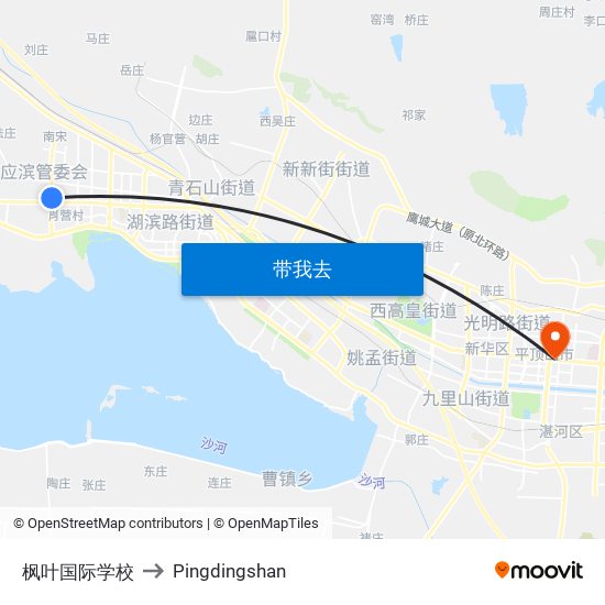 枫叶国际学校 to Pingdingshan map