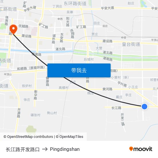 长江路开发路口 to Pingdingshan map