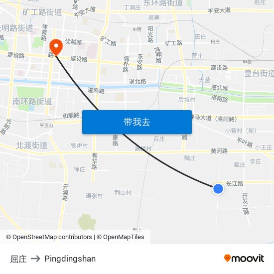 屈庄 to Pingdingshan map