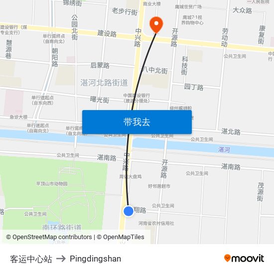 客运中心站 to Pingdingshan map