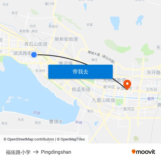 福佑路小学 to Pingdingshan map