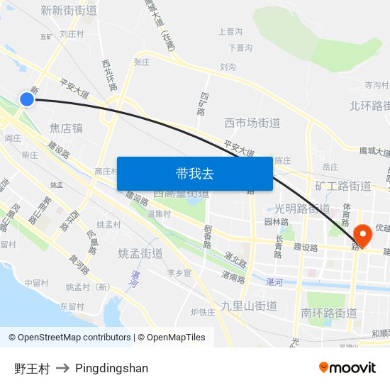 野王村 to Pingdingshan map