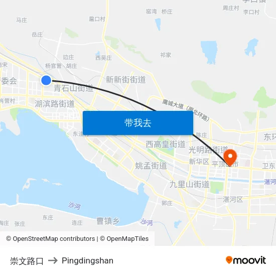 崇文路口 to Pingdingshan map
