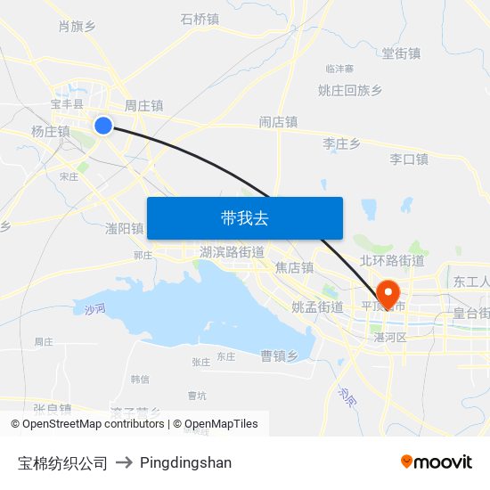 宝棉纺织公司 to Pingdingshan map