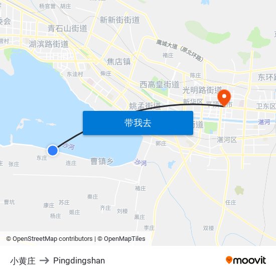 小黄庄 to Pingdingshan map