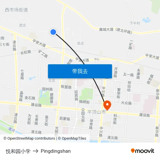 悦和园小学 to Pingdingshan map